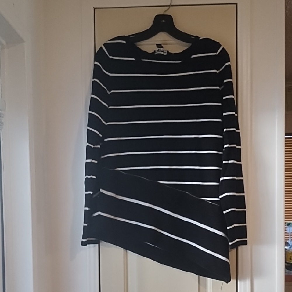 INC Black and White Striped Top